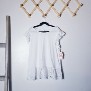 NWT WONDER NATION GIRLS WHITE BLOUSE WITH LACE FLUTTERED SLEEVES SIZE XXL
